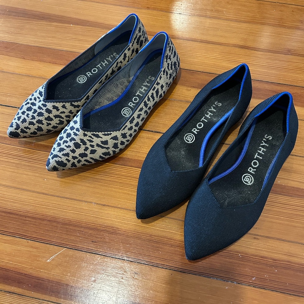 Rothy's Women's Black point + Leopard Print Flats